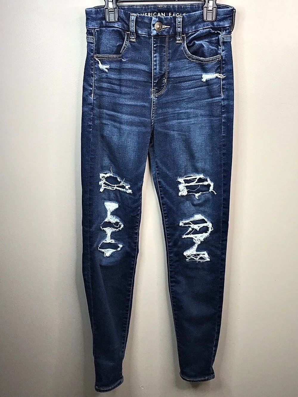American Eagle Curvy High-Rise Ripped Jegging Blue Sz 2